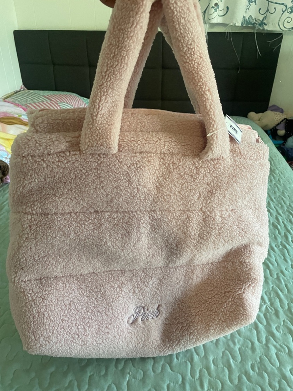 PINK Victoria's Secret Plush Sherpa Tote in Blush Pink